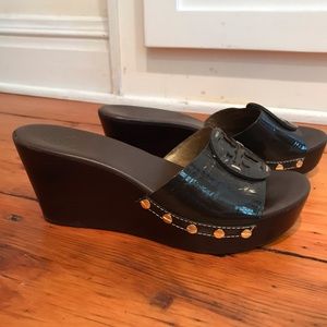 Size 8.5 Tory Burch Logo Leather Platform Wedge